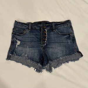 Just USA Denim Shorts Women 29 Blue Good Distressed Button Fly Raw Hem AB704